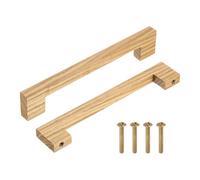 sourcing map 6Pcs Wood Drawer Pulls, 6 Inch Hole Center Square Wooden Drawer Pulls Cabinet Handles with Screws for Kitchen Dresser Wardrobes Door Cupboard, Ash Wood