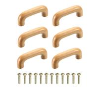 sourcing map 6Pcs Wood Drawer Pulls Handles, 64mm/2.52" Hole Spacing Wood Cabinets Drawer Knobs Pull Handles with Screw Set for Kitchen Cabinets Dresser Furniture