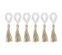 sourcing map 6Pcs Wooden Bead Napkin Rings, Farmhouse Wood Bead Napkin Buckles with Jute Rope Tassels for Christmas Thanksgiving Wedding Home Table Decor (Washed White)
