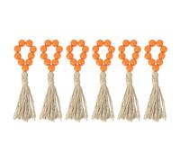 sourcing map 6Pcs Wooden Bead Napkin Rings, Farmhouse Wood Bead Napkin Buckles with Jute Rope Tassels for Christmas Thanksgiving Wedding Home Table Decor (Orange)