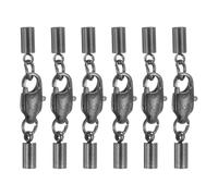 sourcing map 6Set 2.5mm Leather Cord End Caps with Lobster Claw Clasps Connector, Stainless Steel Cord Ends Barrel Terminators for Jewelry Making DIY Crafts Necklace Bracelets, Black