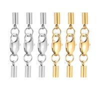 sourcing map 6Set 2.5mm Leather Cord End Caps with Lobster Claw Clasps Connector, Stainless Steel Cord Ends Barrel Terminators for Jewelry Making DIY Crafts Necklace Bracelets, Silver/Gold