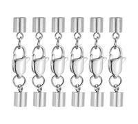 sourcing map 6Set 4.5mm Leather Cord End Caps with Lobster Claw Clasps Connector, Stainless Steel Cord Ends Barrel Terminators for Jewelry Making DIY Crafts Necklace Bracelets, Silver