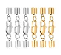 sourcing map 6Set 5mm Leather Cord End Caps with Lobster Claw Clasps Connector, Stainless Steel Cord Ends Barrel Terminators for Jewelry Making DIY Crafts Necklace Bracelets, Silver/Gold
