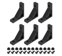 sourcing map 6Set 90 Degree Angle Corner Brackets, 53x53x15mm 2020 Series Aluminum Extrusion Profile Accessories, Corner Brace Joint Connectors with Mounting Screws and Nuts, Black