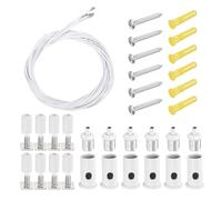 sourcing map 6Set Ceiling Hanging Wire Cable Kit, 3.3ft Top Adjust Adjustable Hanging Wire Rope Suspension with Square Mount Screw Kit for Pendant Chandelier Ceiling LED Panel Light, White
