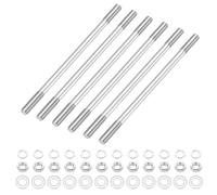 sourcing map 6Set M5x100mm Double Ended Stud Screws, 304 Stainless Steel Dual Threaded Rod Bar Bolts Studs with Nut Washer for House Maintenance Structural Anchoring Fastening Screw