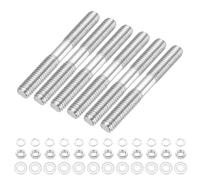 sourcing map 6Set M6x50mm Double Ended Stud Screws, 304 Stainless Steel Dual Threaded Rod Bar Bolts Studs with Nut Washer for House Maintenance Structural Anchoring Fastening Screw