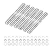 sourcing map 6Set M8x60mm Double Ended Stud Screws, 304 Stainless Steel Dual Threaded Rod Bar Bolts Studs with Nut Washer for House Maintenance Structural Anchoring Fastening Screw