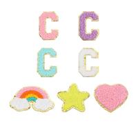 sourcing map 7 Pcs Chenille Patches 1 Inch Letter-C Adhesive Sew or Iron-on Applique Patching with Rainbow Star Heart Smile Embroidered Stickers for DIY Fabric Clothing Hat Bag Shoes