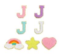 sourcing map 7 Pcs Chenille Patches 2 Inch Letter-J Adhesive Sew or Iron-on Applique Patching with Rainbow Star Heart Smile Embroidered Stickers for DIY Fabric Clothing Hat Bag Shoes