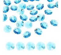 sourcing map 70Pcs 14mm Crystal Octagon Beads, 2-Hole Glass Suncatcher Beads, Chandelier Prisms Parts Hanging Pendants for Home DIY Arts Crafts Decoration, Sky Blue
