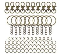 sourcing map 70Pcs Keychain Rings Kit, Keychain Hardware Includes 10Pcs 32mm Lobster Claw Clasps, 10Pcs Keyrings with Chain, 50Pcs Open Rings for DIY Craft Accessories, Bronze