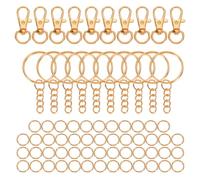 sourcing map 70Pcs Keychain Rings Kit, Keychain Hardware Includes 10Pcs 32mm Lobster Claw Clasps, 10Pcs Keyrings with Chain, 50Pcs Open Rings for DIY Craft Accessories, Light Gold