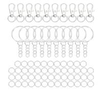sourcing map 70Pcs Keychain Rings Kit, Keychain Hardware Includes 10Pcs 32mm Lobster Claw Clasps, 10Pcs Keyrings with Chain, 50Pcs Open Rings for DIY Craft Accessories, Silver