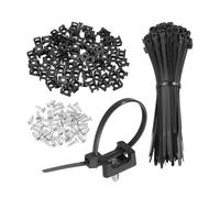 sourcing map 75pcs 22.6mm Cable Tie Saddle Type Mounts Base with 150mm Cable Zip Ties and M5 Tapping Screws, Wire Organizer Holder Clamps Set, Black