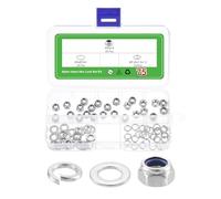 sourcing map 75Pcs M5 x 0.8 Nylon Insert Hex Lock Nut Kit, 304 Stainless Steel Lock Nuts with Flat Washers and Spring Washers Self Tight Hex Lock Nuts, Silver&Blue