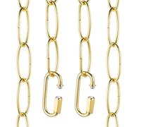 sourcing map 7ft Lighting Hanging Chain, 2.4mm/0.09" Looping Metal Pendant Chandelier Chain Extension with 2 Quick Link Lock for Hanging Plant Pendant Chandelier Light Fixture, Light Golden