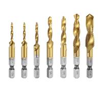 Sourcing Map 7pcs Combination Drill and Tap Bit Set, Metric M3-M10, 1/4" Hex Shank, Titanium Coated, HSS 4341