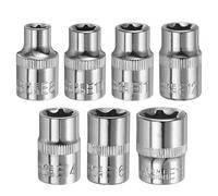sourcing map 7pcs E-Torx Socket 3/8" Drive E8-E18 External Torx Deep Socket CR-V 6 Point Spline Socket Star Female Bit Socket for Auto Repairs Home Maintenance DIY Hand-Making 1.1" Length