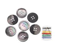 sourcing map 7Pcs Natural Shell Button, 4 Hole 20mm Mother of Pearl Buttons with Sewing Thread Kit for Shirt Coats Suits Jacket Jeans Skirts DIY Sewing Crafts, Black