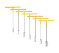 sourcing map 7pcs T-Handle Wrench Socket Set 8/10/12/13/14/17/19mm 6-Point Metric Socket with Long Reach Chrome Vanadium Steel for Motorcycle Bicycle Car Repair, Silver-Yellow