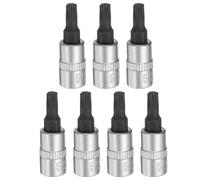 sourcing map 7pcs T27 Torx Bit Socket 1/4" Square Drive Star 6 Point Extension Impact Bit Power Nut Driver Set S2 & CR-V Steel Socket Ratchet Wrench Bits, Silver Black