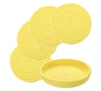 sourcing map 8 Inches Trivets for Hot Dishes, Heat Resistant Yellow Trivets for Hot Pots and Pans, 4 Pcs Cotton Hot Pads and 1 Pcs Storage Basket for Countertops, Pot Holders, Kitchen,Table