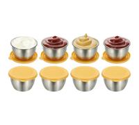sourcing map 8 Pack 2.8oz Stainless Steel Salad Dressing Containers with Silicone Lids, Reusable Dipping Sauces Cups, Leakproof Condiment Containers for Picnic Travel Kitchen, Yellow