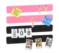 sourcing map 8 Pack Felt Pin Board Bar Strip, 33cm x 5cm Cork Board Bar Strips Self-Adhesive Bulletin Board Strips with 35 Push Pins for Paste Notes Photos, Pink/Black