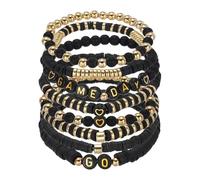 sourcing map 8 Pack Game Day Bracelets for Women, Stackable Beaded Stretch Football Bracelets Sports for Mom Accessories Outfits Jewelry Gifts, Black