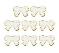 sourcing map 8 PCS Bow Chenille Patches Glitter Gold Edge Embroidered Patch Iron Appliques for Clothing DIY, Bags Laptop Decorations, White