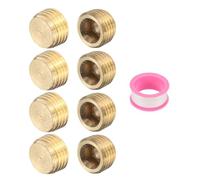 sourcing map 8 Pcs Brass Plug Hex Counter Sunk Plug, G1/4" Male Threaded Socket Pipe Fitting Hex Head Plugs for Water Oil Gas
