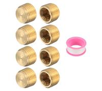 sourcing map 8 Pcs Brass Plug Hex Counter Sunk Plug, G1/8" Male Threaded Socket Pipe Fitting Hex Head Plugs for Water Oil Gas