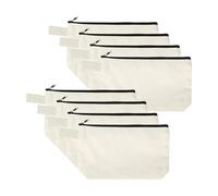 sourcing map 8 Pcs Cotton Canvas Makeup Bag, 7.5x5.1 Makeup Pouch with Zipper and Strap, Multipurpose Plain Toiletry Zipper Pouches Blank DIY Craft Pencil Bag for Women Teens, Beige