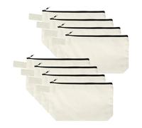 sourcing map 8 Pcs Cotton Canvas Makeup Bag, 8.7x5.1 Makeup Pouch with Zipper and Strap, Multipurpose Plain Toiletry Zipper Pouches Blank DIY Craft Pencil Bag for Women Teens, Beige