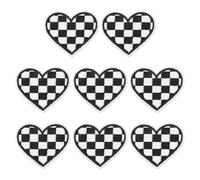 sourcing map 8 Pcs Heart Checkered Iron on Patches Embroidered Appliques Sew on Patches for Jacket Denim Collection Clothes Dress Hats Jeans DIY Accessory, Black/White
