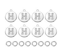 sourcing map 8 Pcs Letter Charm Bulk Initial Charm Round Alphabet Charm Pendant for Necklace Bracelet Earring Jewelry Making Diy, Silver-H