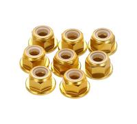 sourcing map 8 Pcs M4 Pitch 0.7mm Aluminum Alloy Lock Nuts Flanged Hex Nuts Nylon Locking Serrated for RC Drone Quadcopter Motor Prop Adapter FPV Parts Fasteners, Gold Tone