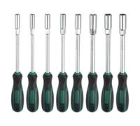 sourcing map 8 Pcs Metric Nut Driver 7mm-14mm CR-V Non-Magnetic Tip Hollow Shafts Hex Socket Screwdriver with Anti-Slip Handle for Automobile Repair Bit Driver, Green/Black