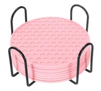 sourcing map 8 Pcs Silicone Coasters with Holder, 4 Inch Round Coaster for Drink, Non-Slip Non-Stick Heat Resistant Place Mats Washable for Cups Tabletop Protection Table Decor, Pink