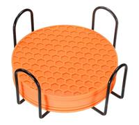 sourcing map 8 Pcs Silicone Coasters with Holder, 4 Inch Round Coaster for Drink, Non-Slip Non-Stick Heat Resistant Place Mats Washable for Cups Tabletop Protection Table Decor, Orange