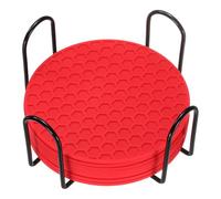 sourcing map 8 Pcs Silicone Coasters with Holder, 4 Inch Round Coaster for Drink, Non-Slip Non-Stick Heat Resistant Place Mats Washable for Cups Tabletop Protection Table Decor, Red