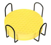 sourcing map 8 Pcs Silicone Coasters with Holder, 4 Inch Round Coaster for Drink, Non-Slip Non-Stick Heat Resistant Place Mats Washable for Cups Tabletop Protection Table Decor, Yellow