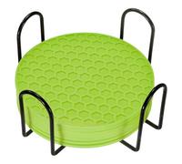 sourcing map 8 Pcs Silicone Coasters with Holder, 4 Inch Round Coaster for Drink, Non-Slip Non-Stick Heat Resistant Place Mats Washable for Cups Tabletop Protection Table Decor, Green