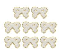sourcing map 8 Pcs White Bow Chenille Patches, Iron on Patches Gold Edges Bow Patches Applique Sew on Patch for Clothing DIY Crafts Hats Backpack Clothes Dress Pants Jeans