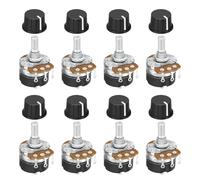sourcing map 8 Set 250K Ohm Rotary Potentiometers, WH138 3 Pin Single Turn Linear Taper Variable Resistor Potentiometer with Switch 24mm Black Plastic Knob Cap for Inverter Speed Regulation