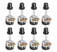 sourcing map 8 Set 250K Ohm Rotary Potentiometers, WH138 3 Pin Single Turn Linear Taper Variable Resistor Potentiometer with Switch 15mm Black Plastic Knob Cap for Inverter Speed Regulation
