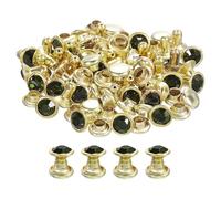 sourcing map 80 Pcs Gray Rhinestone Rivets, 6mm/0.24" Leathercraft Rivets Crystal Rivets, Metal Double Cap Rhinestone Stud for DIY Leather, Craft Making Purse, Gold Frame