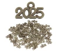 sourcing map 80pcs 2025 Graduation Year Charm 3D Metal Tassel Year Number Charm Year Pendant Mini for DIY Anniversary Jewelry Making Crafts, Bronze